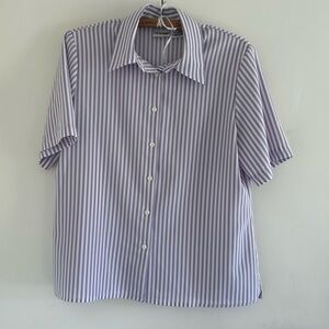 Vintage Liz Baker White Purple Striped Button Down Shirt Blouse Size 10